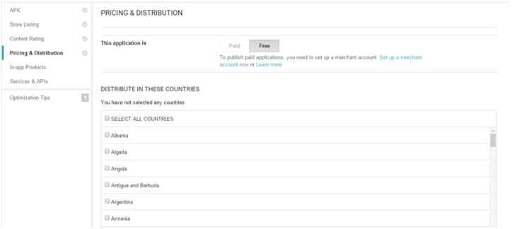 Pricing & Distribution Menu